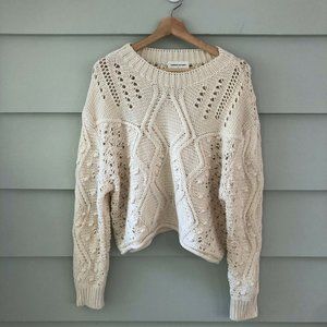 Goodnight Macaroon L Cropped Ivory Pom Pom Sweater